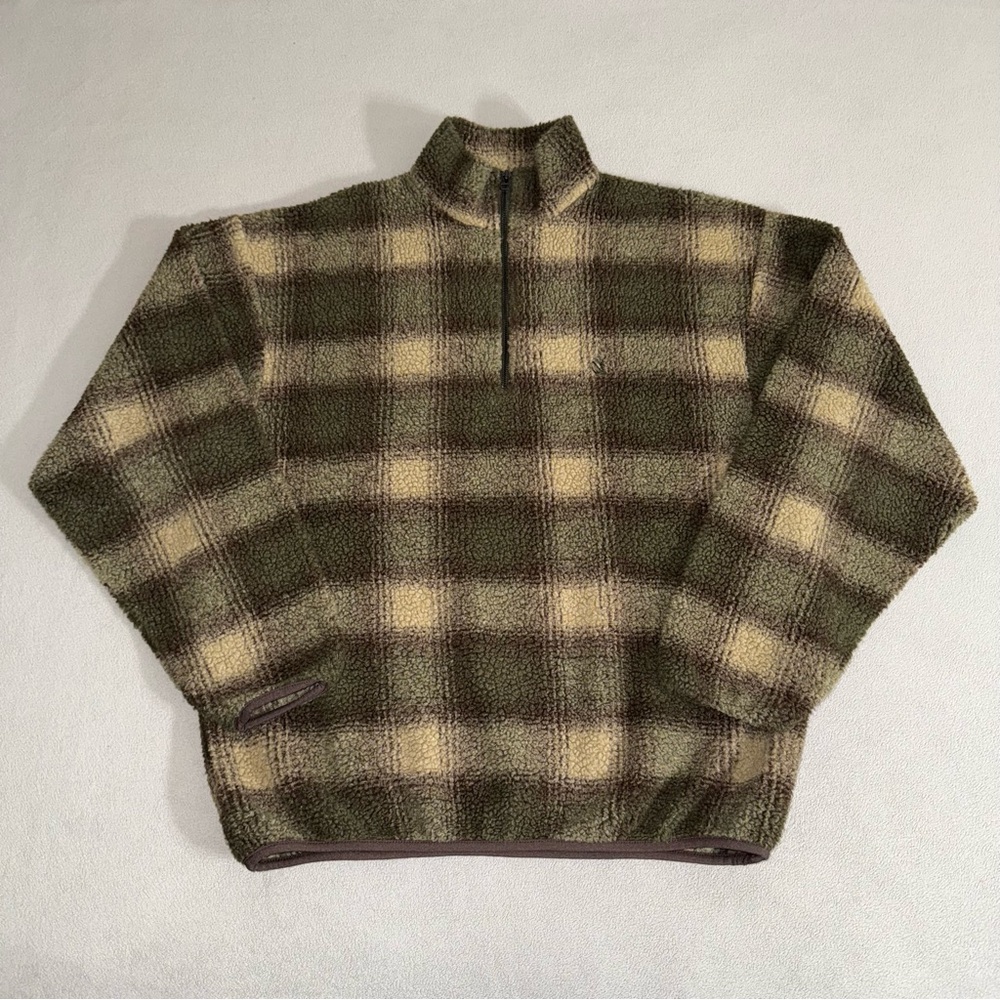 Vintage Nautica Quarter Zip Plaid Fleece Pullover XL Hip Hop Preppy USA Made 90s